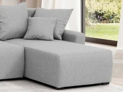 Vente-unique Xxl Hoekbank-Brede Hoekslaapbank Met Lichtgrijze Stoffen Bekleding Ladazia