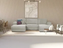 Vente-unique Xxl Hoekbank-Brede Hoekslaapbank Van Lichtgrijs Ribfluweel Curipina