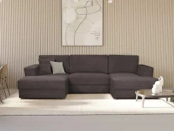 Vente-unique Xxl Hoekbank-Brede Hoekslaapbank Van Taupegrijs Ribfluweel Curipina