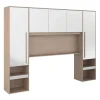 Vente-unique Hoofdeinde En Brugkast-Brugkast Met Opbergruimte - Met Ledverlichting - L265 Cm - Kleuren: Glanzend Wit En Houtlook - Velona