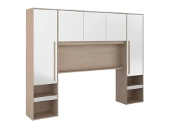 Vente-unique Hoofdeinde En Brugkast-Brugkast Met Opbergruimte - Met Ledverlichting - L265 Cm - Kleuren: Glanzend Wit En Houtlook - Velona