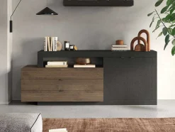 Vente-unique Buffetkast-Buffet Met 2 Deuren, 3 Laden En 1 Niche - Donker Natuurlijk En Antraciet - Ruselo