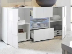 Vente-unique Buffetkast-Buffetkast Calisto - Met Led-Verlichting - Twee Poorten En Twee Lades - Wit Gelakt