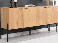 Vente-unique Buffetkast-Buffetkast Met 4 Deuren - Licht Naturel En Zwart - Memphis Ii