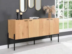 Vente-unique Buffetkast-Buffetkast Met 4 Deuren - Licht Naturel En Zwart - Memphis Ii