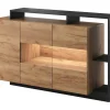 Vente-unique Buffetkast-Buffetkast Met 3 Deuren En 3 Nissen - Met Ledverlichting - Natuurlijk En Antraciet - Idesia