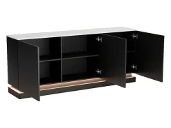 PASCAL MORABITO Buffetkast-Buffetkast Met 3 Deuren En Ledverlichting Van Mdf - Zwart Met Wit Marmereffect - Devika Van