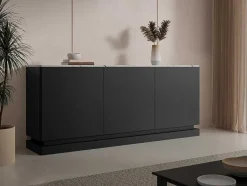 PASCAL MORABITO Buffetkast-Buffetkast Met 3 Deuren En Ledverlichting Van Mdf - Zwart Met Wit Marmereffect - Devika Van