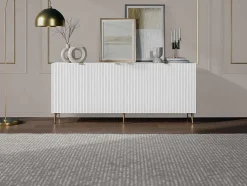 Vente-unique Buffetkast-Buffetkast Met 4 Deurtjes Van Mdf En Staal - Wit En Goudkleurig - Yesinia