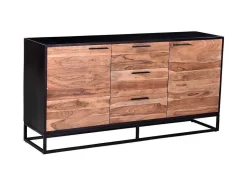 Vente-unique Buffetkast-Buffetkast Met 3 Lades En 2 Deuren Van Acaciahout En Metaal - Donker Naturel En Zwart - Alyona