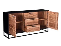 Vente-unique Buffetkast-Buffetkast Met 3 Lades En 2 Deuren Van Acaciahout En Metaal - Donker Naturel En Zwart - Alyona