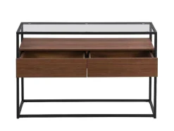 Vente-unique Sidetable-Buffetkast Met 2 Lades Van Mdf, Gehard Glas En Metaal - Donker Naturel - Camata