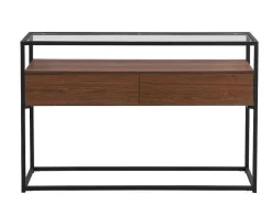 Vente-unique Sidetable-Buffetkast Met 2 Lades Van Mdf, Gehard Glas En Metaal - Donker Naturel - Camata