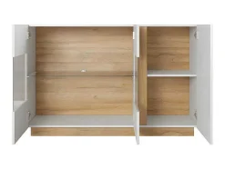 Vente-unique Buffetkast-Buffetkast Murari - 3 Deuren - Met Ledverlichting - Hoogglans Wit En Eiken