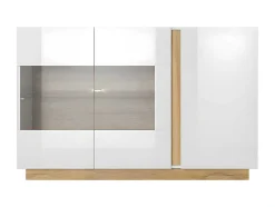 Vente-unique Buffetkast-Buffetkast Murari - 3 Deuren - Met Ledverlichting - Hoogglans Wit En Eiken