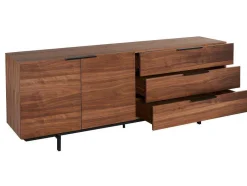 Vente-unique Buffetkast-Buffetkast Tayron - 2 Deuren En 3 Laden - Mdf En Metalen Poten - Kleur: Walnoot