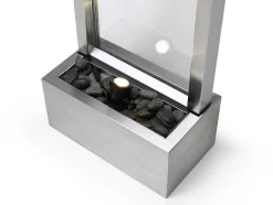 MYLIA Tuindecoratie-Buitenfontein Van Roestvrij Staal En Glas Met Ledverlichting - H108 Cm - Zilverkleurig - Panga