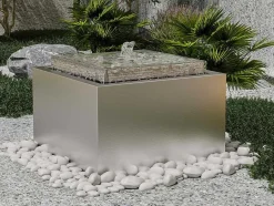 MYLIA Tuindecoratie-Buitenfontein Van Roestvrij Staal - H34 Cm - Zilverkleurig - Hoki