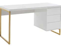 PASCAL MORABITO Bureaumeubel-Bureau Met 3 Lades - Gelakt Mdf En Metaal - Wit En Goudkleurig - Timfia Van