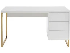 PASCAL MORABITO Bureaumeubel-Bureau Met 3 Lades - Gelakt Mdf En Metaal - Wit En Goudkleurig - Timfia Van