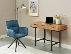 Vente-unique Bureaumeubel-Bureau Met 3 Lades - Mdf En Metaal - Naturel En Goudkleurig - Lisela