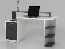Vente-unique Bureaumeubel-Bureau Met Opbergruimte Zacharie - Wit En Eik