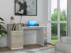 Vente-unique Bureaumeubel-Bureau Met Opbergruimte Zacharie - Wit En Eik
