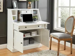 Vente-unique Bureaumeubel-Bureaukast - Grenen En Mdf - Wit - Cleore