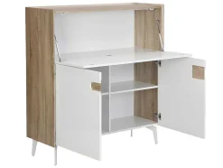 Vente-unique Bureaumeubel-Bureaukast Met 3 Deuren - Mdf En Metaal - Naturel En Wit - Derelis