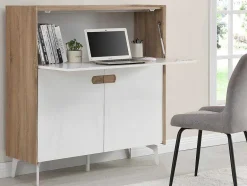 Vente-unique Bureaumeubel-Bureaukast Met 3 Deuren - Mdf En Metaal - Naturel En Wit - Derelis