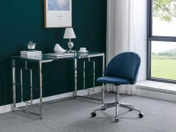 Vente-unique Bureaustoel-Bureaustoel - Velours - Blauw - Verstelbare Hoogte - Melbourne