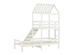 ModernLuxe Kinderbed-Cabine Stapelbed Met Glijbaan - 90X200Cm + 90X100Cm - Massief Grenen - Wit