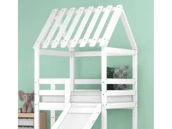 ModernLuxe Kinderbed-Cabine Stapelbed Met Glijbaan - 90X200Cm + 90X100Cm - Massief Grenen - Wit
