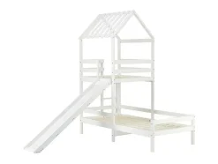 ModernLuxe Kinderbed-Cabine Stapelbed Met Glijbaan - 90X200Cm + 90X100Cm - Massief Grenen - Wit