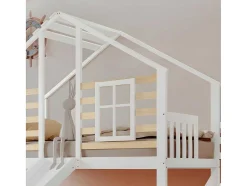 ModernLuxe Kinderbed-Cabine Stapelbed 90X200Cm - Massief Grenen - Met Trap En Glijbaan - Wit