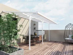 EXPERTLAND Prieel, Pergola, Gazebo En Kiosk-Carport Pergola Voor Tegen De Muur Van Aluminium 15,1 M Wit Alvaro