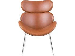 Vente-unique Fauteuil Kunstleer-Cazy Fauteuil Kunstleer Vintage Cognac Bruin - Chromen Onderstel.
