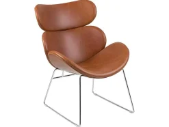 Vente-unique Fauteuil Kunstleer-Cazy Fauteuil Kunstleer Vintage Cognac Bruin - Chromen Onderstel.