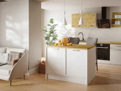 Vente-unique Keukeneiland-Centraal Keukeneiland Met 2 Deurtjes - Wit En Naturel - Mechila