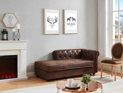Vente-unique Chaise Longue-Chaise Longue - Hoek Links - Chesterfield Shirel Van Microvezel Met Lived-In Leeraspect