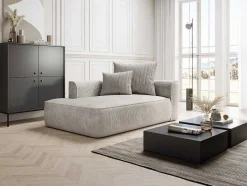Vente-unique Chaise Longue-Chaise Longue Met Hoek Links Van Beige Ribfluweel Pineta