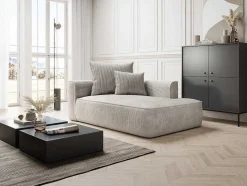 Vente-unique Chaise Longue-Chaise Longue Met Hoek Rechts Van Beige Ribfluweel Pineta