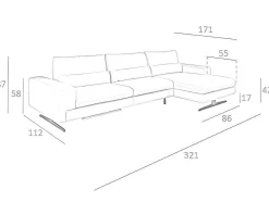 Angel Cerda Hoekbank-Chaiselongue Sofa (R) In Leer En Mat Staal 6152