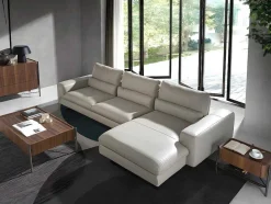 Angel Cerda Hoekbank-Chaiselongue Sofa (R) In Leer En Mat Staal 6152