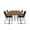 Vente-unique Tuinset-Chan Tuinmeubelset Tafel 100X200Cm En 4 Stoel Stapel Lindos Zwart, Naturel.