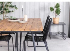 Vente-unique Tuinset-Chan Tuinmeubelset Tafel 100X200Cm En 4 Stoel Stapel Lindos Zwart, Naturel.