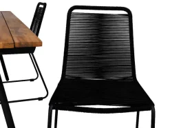Vente-unique Tuinset-Chan Tuinmeubelset Tafel 100X200Cm En 4 Stoel Stapel Lindos Zwart, Naturel.