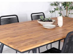 Vente-unique Tuinset-Chan Tuinmeubelset Tafel 100X200Cm En 4 Stoel Stapel Lindos Zwart, Naturel.