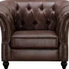 Vente-unique Fauteuil Stof-Chesterfield Fauteuil Aquitaine Van Microvezel Effect Lived-In Leer - Bruin