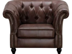 Vente-unique Fauteuil Stof-Chesterfield Fauteuil Aquitaine Van Microvezel Effect Lived-In Leer - Bruin